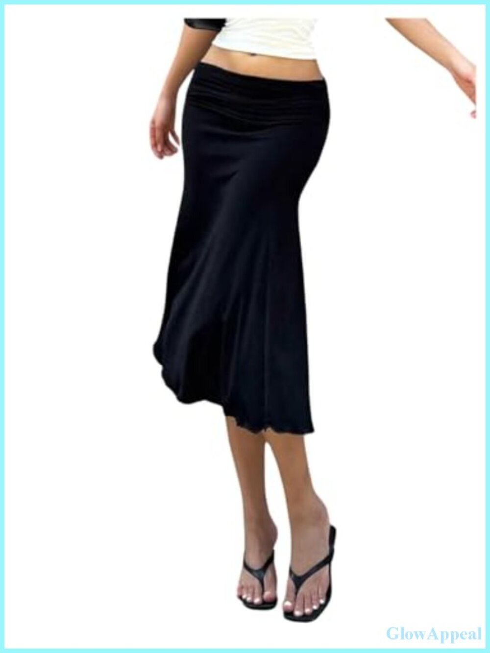 Fishtail Midi Skirt Ruched Low Rise Bodycon Polyester Stretch Work Casual